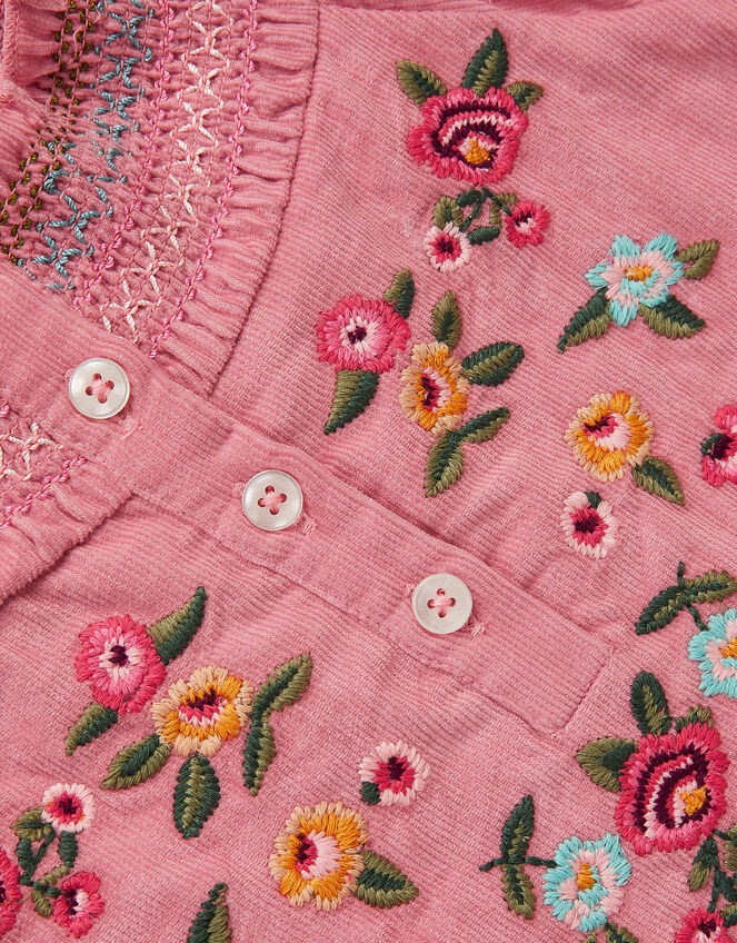 Floral Embroidered Corduroy Dress, Pink (PINK), large