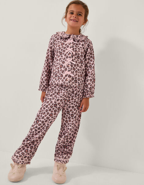 Bow Leopard Print Long Pyjamas Set, Pink (PINK), large