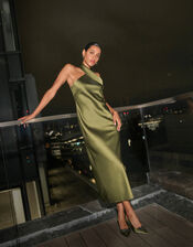 Jodie Halter Satin Maxi Dress, Green (KHAKI), large