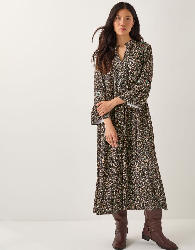 Harriet Floral Embellished Midi Dress, Black (BLACK), large