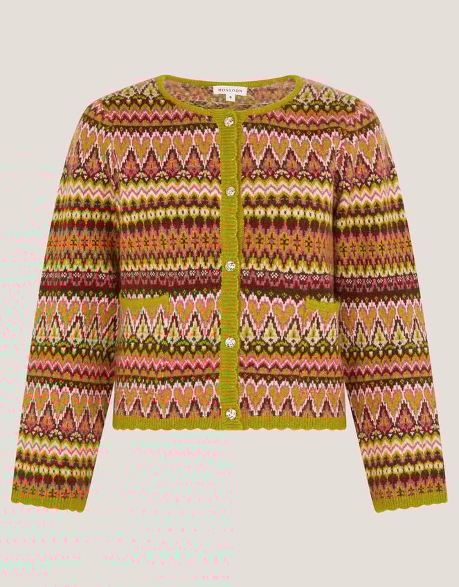 Fiona Fair Isle Cardigan, Pink (PINK), large