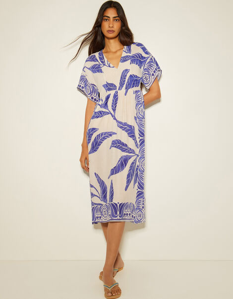 Dinah Palm Print Midi Dress, White (WHITE), large