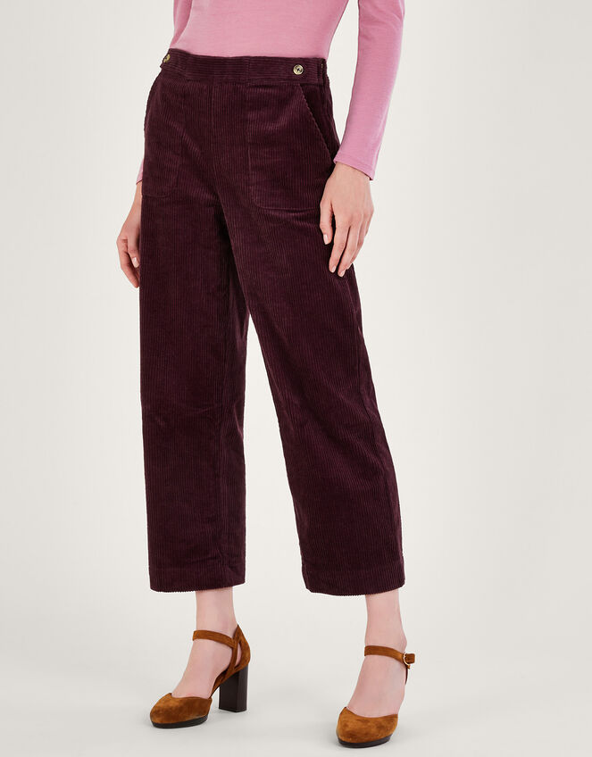 Harper Corduroy Crop Trousers, Purple (PLUM), large