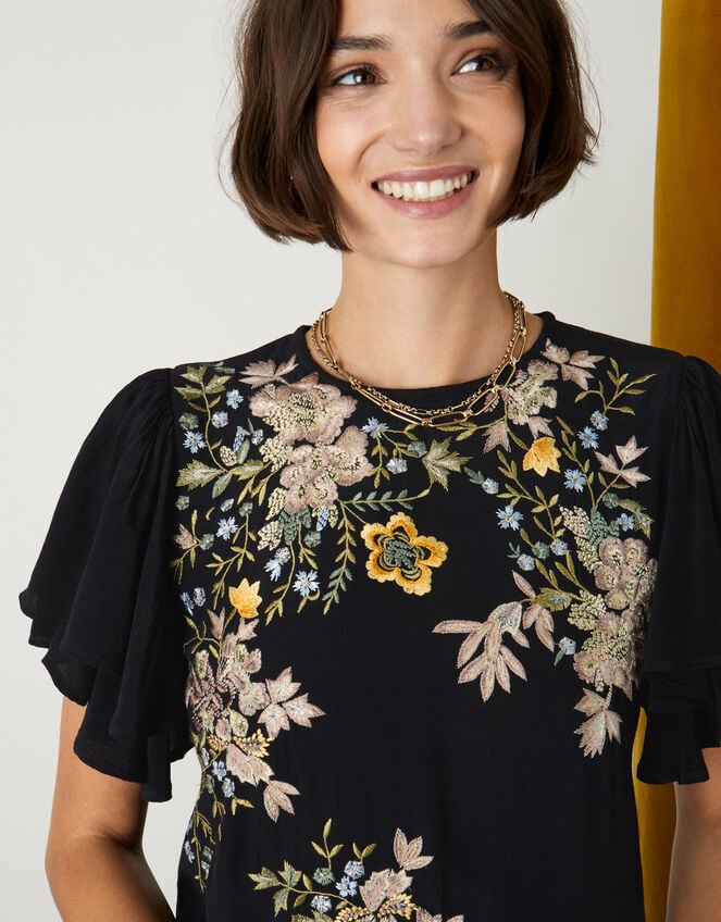 Floral Embroidered Top, Black (BLACK), large