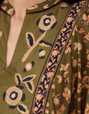 East Darney Floral Print Embroidered Dress, Green (KHAKI), large