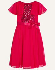 Sequin Cape Sleeve Dress, Red (RED), large