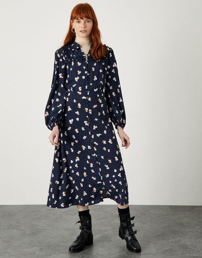 Floral Print Shirt Dress with LENZING™ ECOVERO™ Blue, Blue (NAVY), large