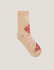 Argyle Print Socks, Natural (NEUTRAL), large
