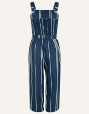 Stripe Jumpsuit in Linen Blend, Blue (NAVY), large