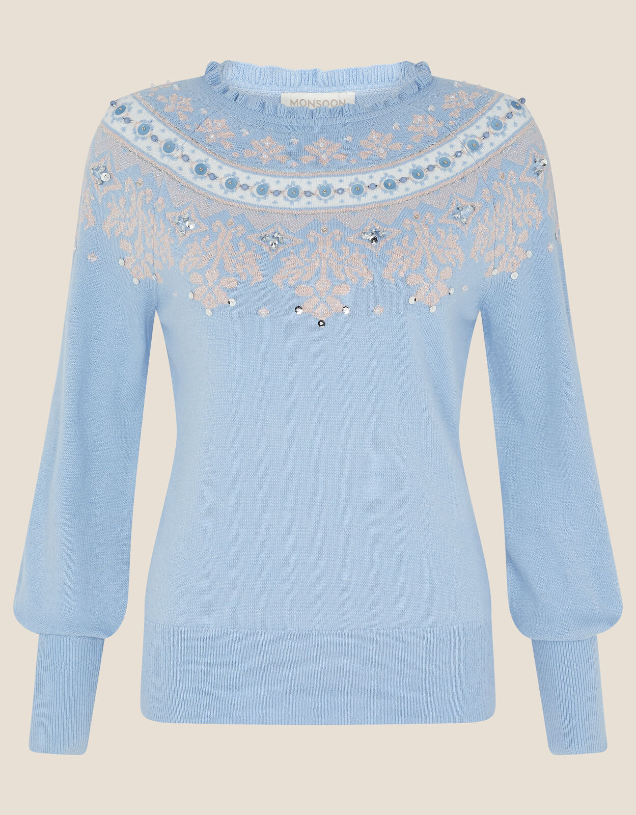 Fair Isle Sequin Jumper Blue