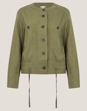 Cally Linen Blend Cropped Bomber Jacket, Green (KHAKI), large