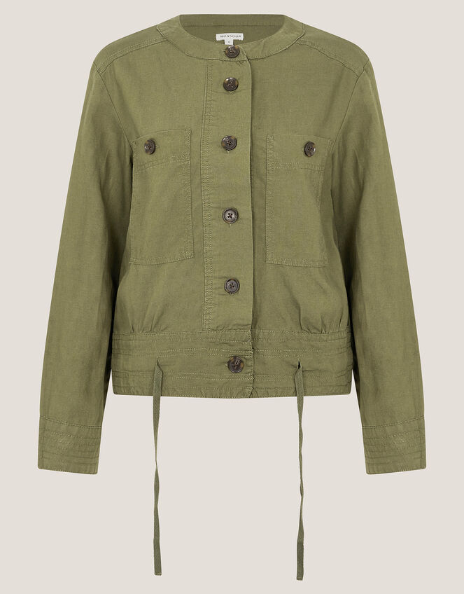 Cally Linen Blend Cropped Bomber Jacket, Green (KHAKI), large