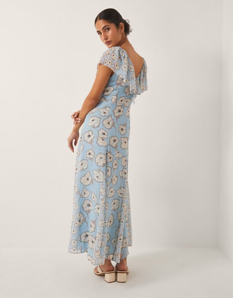 Chloe Floral Ruffle Maxi Dress, Blue (BLUE), large