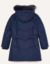 Ruffle Padded and Hooded Coat, Blue (NAVY), large
