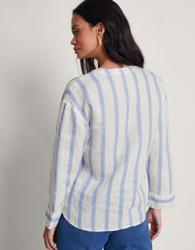 Lea Stripe Linen Top, Blue (BLUE), large