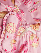 Tea Time Satin Short Pyjamas & Sleep Mask Set, Pink (PINK), large