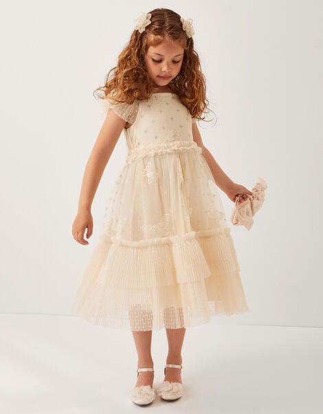 Anina Butterfly Ruffle Party Dress, Cream (CREAM), large