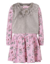 Baby Jersey Dress and Fluffy Gilet Set, Purple (LILAC), large