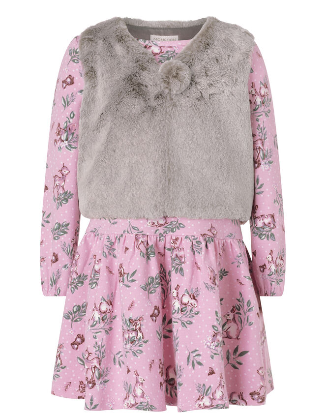 Baby Jersey Dress and Fluffy Gilet Set, Purple (LILAC), large