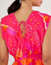 Bandhani Contrast Print Midi Dress, Red (RED), large