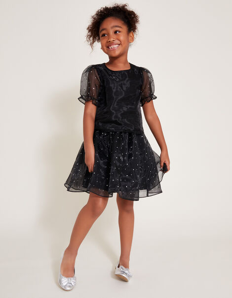 Diamante Organza Top and Skirt Set, Black (BLACK), large