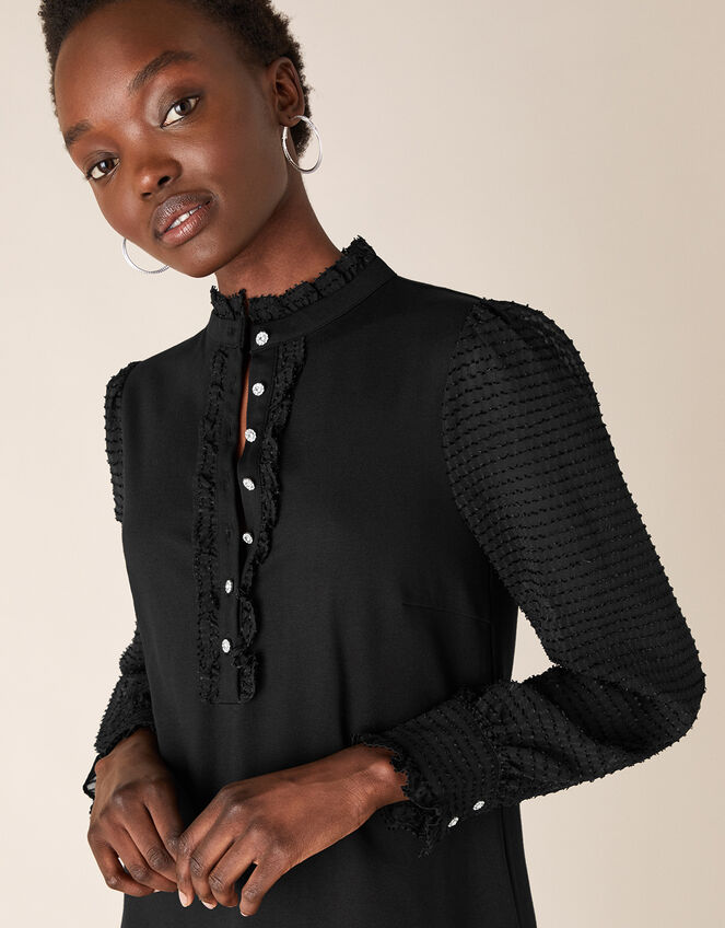 Jersey-Ponte Mix Short Dress, Black (BLACK), large