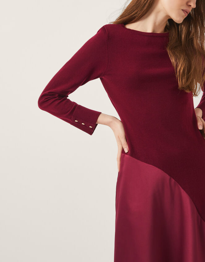 Saz Asymmetrical Mix Satin Midi Dress, Red (BERRY), large