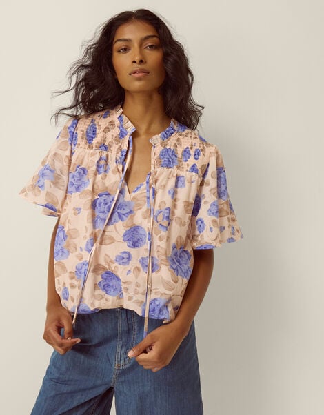 Lori Floral Bubble Hem Blouse, Ivory (IVORY), large