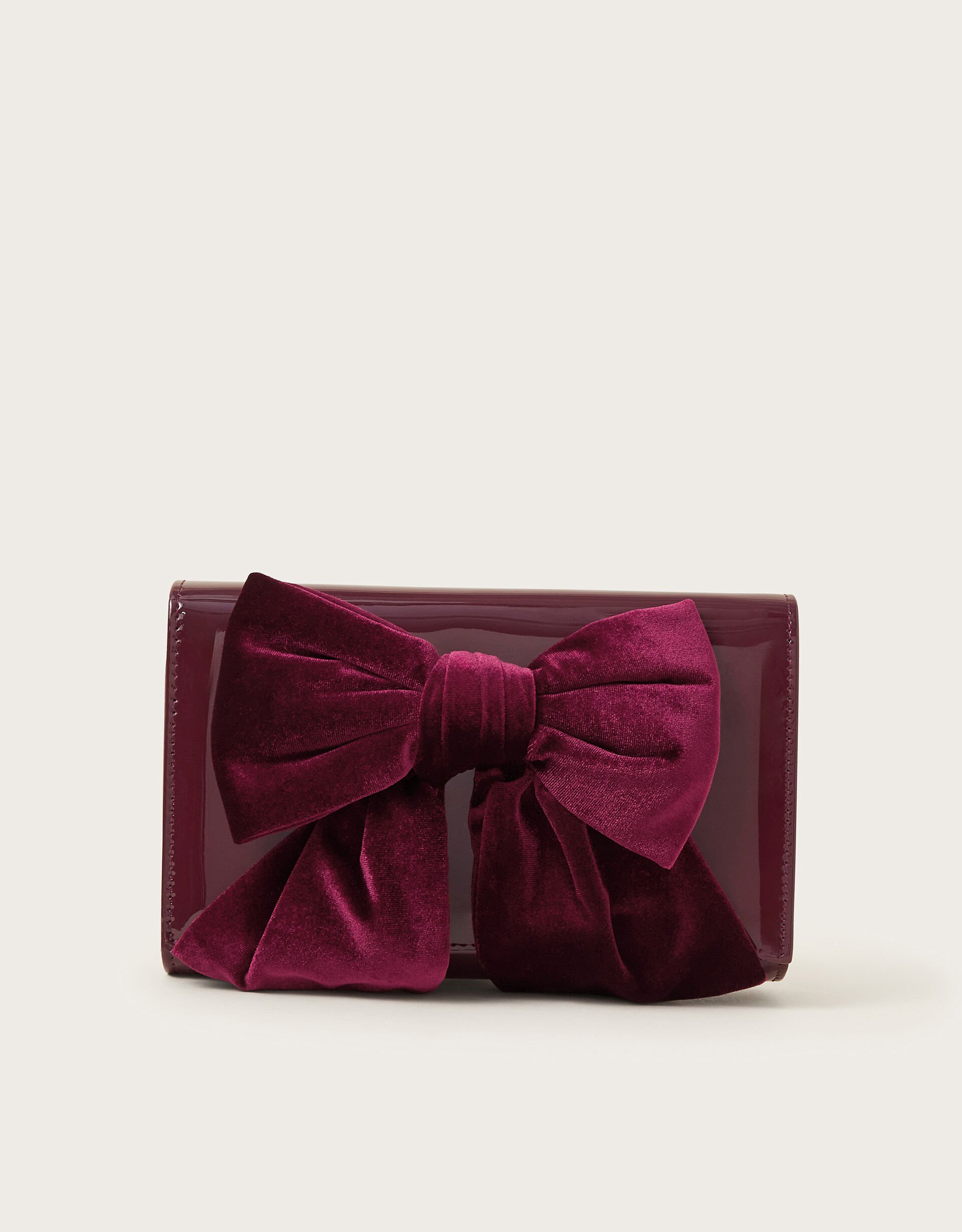 Paige Velvet Bow Patent Clutch Bag Red