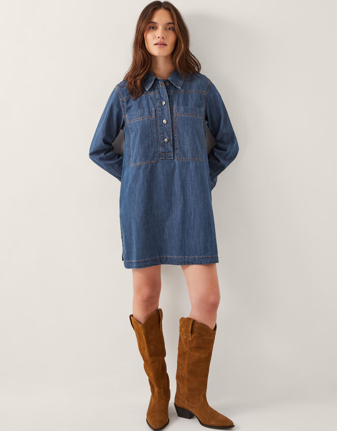Nara Denim Tunic Shirt Dress, Blue (MID AUTHENTIC BLUE), large