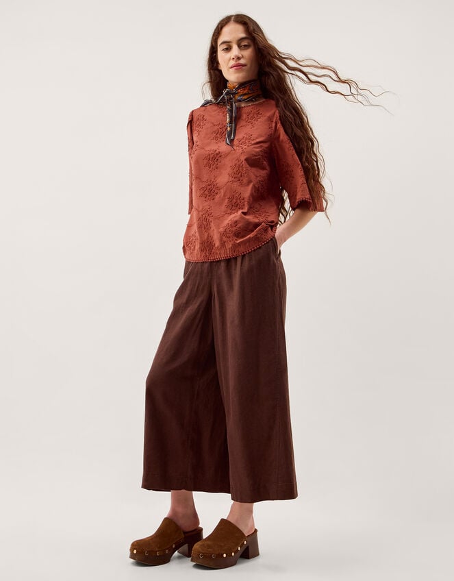 Harika Floral Embroidered Top, Brown (BROWN), large