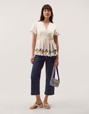 Luna Lemon Embroidered Jersey Top, Ivory (IVORY), large