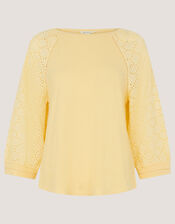 Fifi Broderie Sleeve Top, Yellow (YELLOW), large
