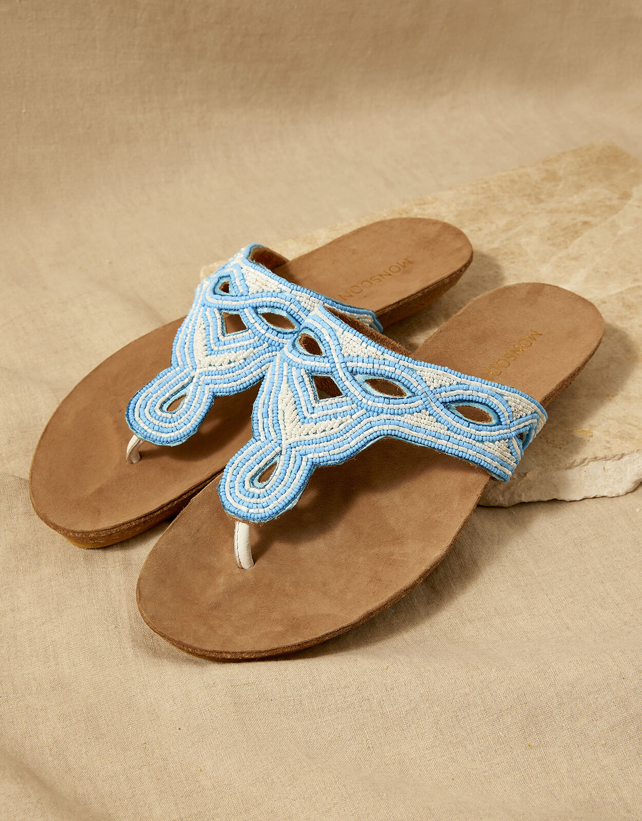 Flip flops with leather footbed on sale
