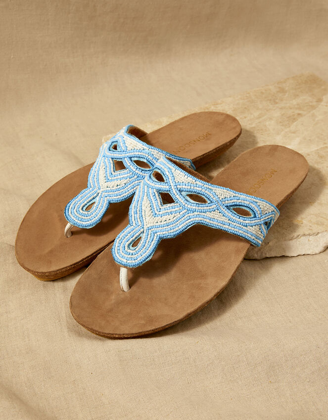 Embellished Leather Footbed Sandals , Blue (TURQUOISE), large