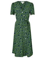 Printed Short Sleeve Wrap Dress, Green (GREEN), large