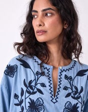 East Andie Embroidered Denim Mini Dress, Blue (BLUE), large