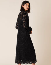 Francesca Floral Lace Shirt Dress, Black (BLACK), large