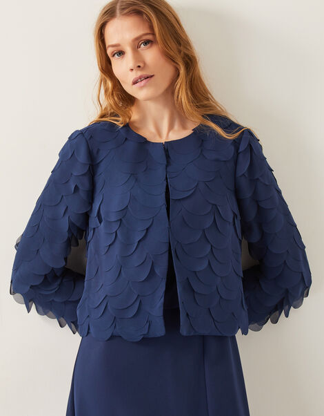 Elora Scalloped Chiffon Jacket, Blue (NAVY), large