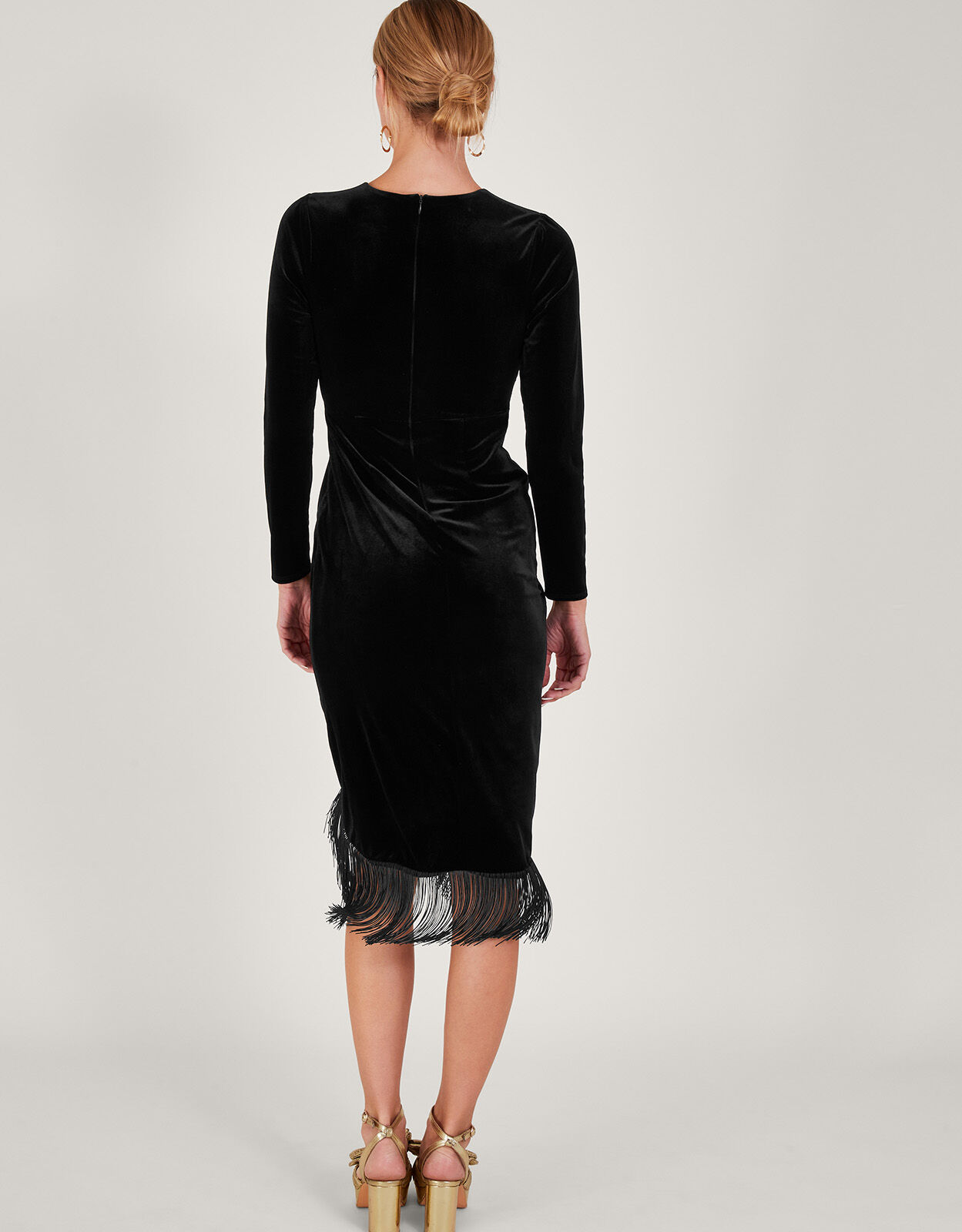 Black fringe top dress with sleeves