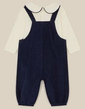 Newborn Train Embroidered Top & Corduroy Dungarees Set , Blue (NAVY), large