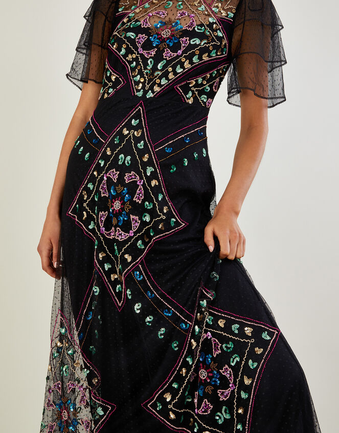 Elle Embroidered Maxi Dress, Black (BLACK), large