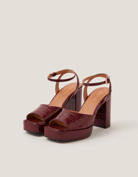 Milly Patent Croc Platform Heels, Red (BURGUNDY), large