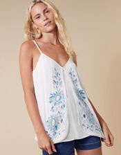 Floral Embroidered Cami in LENZING™ ECOVERO™, Ivory (IVORY), large