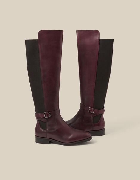 Milly Leather Knee High Boots , Red (BURGUNDY), large