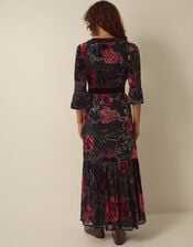 Anya Floral Devor&eacute; Maxi Dress, Red (BURGUNDY), large