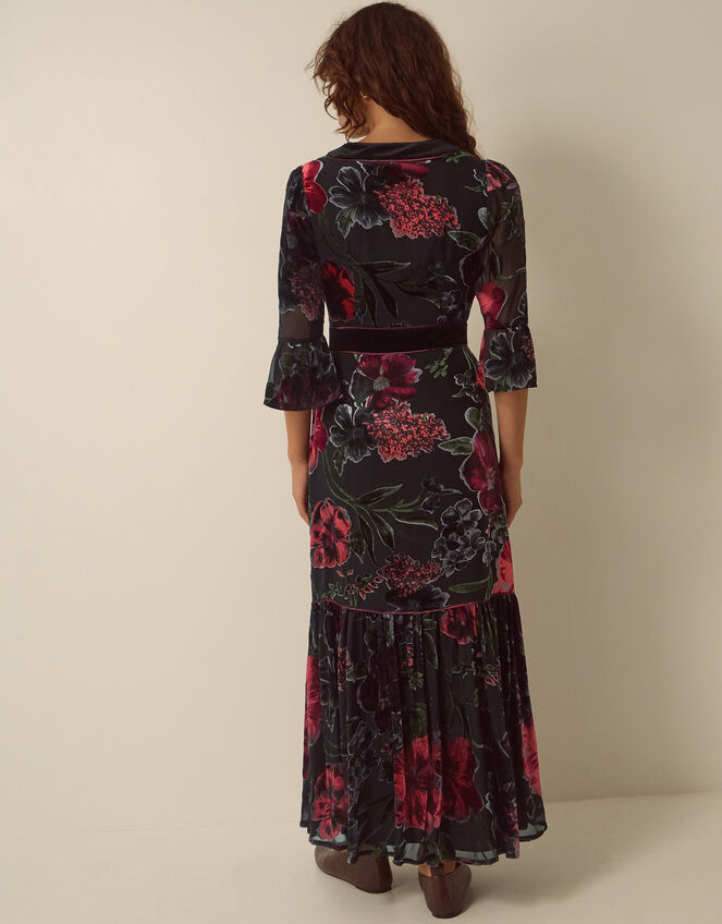 Anya Floral Devor&eacute; Maxi Dress, Red (BURGUNDY), large