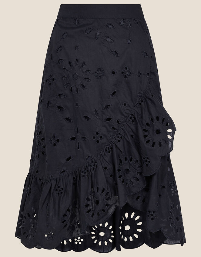 Schiffli Wrap Skirt, Black (BLACK), large