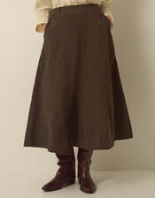 Nora Corduroy Midi Skirt, Brown (CHOCOLATE), large