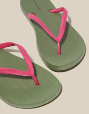 Lea Contrast Flip Flops, Green (KHAKI), large